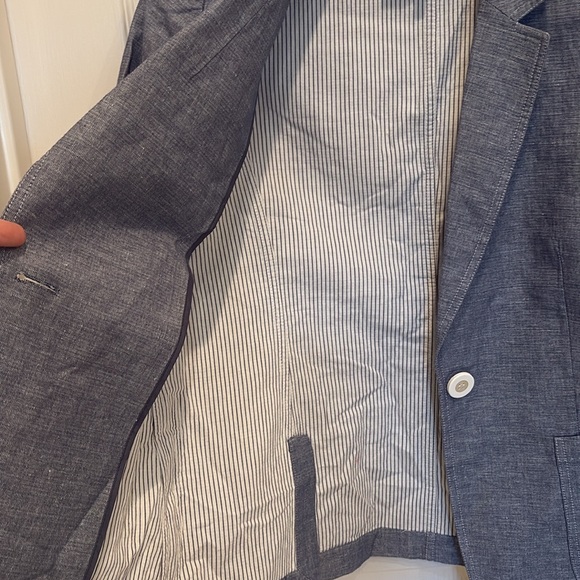 Lafayette 148 Size 8 New York Blue Textured Blazer Cotton Linen Large Medium - Picture 4 of 10
